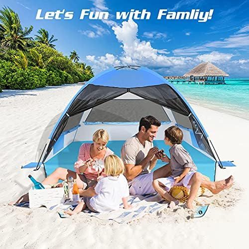  LetsFunny Large Easy Setup Beach Tent,Anti-UV Beach Shade Shelter Beach Canopy Tent Sun Shade with Extended Floor & 3 Mesh Roll Up Windows Fits 3-4 Person,Portable Shade Tent for Outdoor Cam