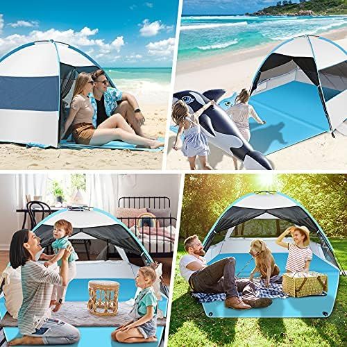  LetsFunny Large Easy Setup Beach Tent,Anti-UV Beach Shade Beach Canopy Tent Sun Shade with Extended Floor & 3 Mesh Roll Up Windows Fits 3-4 Person,Portable Shade Tent for Outdoor Camping Fis
