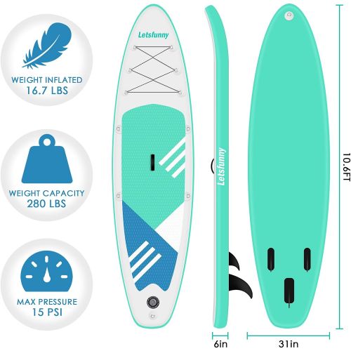  LetsFunny Paddle Boards, Inflatable Stand Up Paddle Board 106x31x6 Premium SUP Stand-Up Paddleboards, Non-Slip Deck Stand Boat for All Skill Levels Youth & Adults