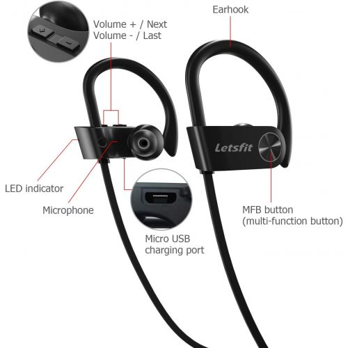  [아마존 핫딜]  [아마존핫딜]Bluetooth Headphones, Letsfit Wireless Headphones, IPX7 Waterproof Sports Earphones for Gym Running, HD Stereo Headset w/Mic, 8 Hours Battery Noise Cancelling Bluetooth Earbuds (Bl