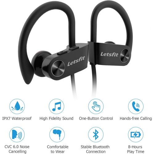  [아마존 핫딜]  [아마존핫딜]Bluetooth Headphones, Letsfit Wireless Headphones, IPX7 Waterproof Sports Earphones for Gym Running, HD Stereo Headset w/Mic, 8 Hours Battery Noise Cancelling Bluetooth Earbuds (Bl