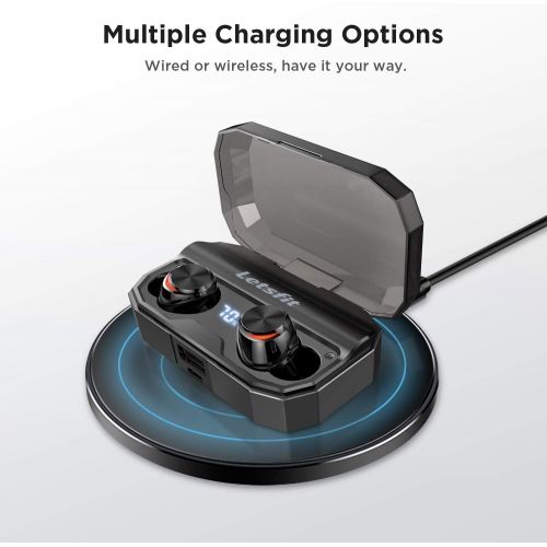  [아마존핫딜][아마존 핫딜] Wireless Earbuds, Letsfit Bluetooth 5.0 Headphones Up to 80H Playtime with Wireless Charging Case, Deep Bass Stereo IPX6 Waterproof Earphones in-Ear Built-in Mic for Sports