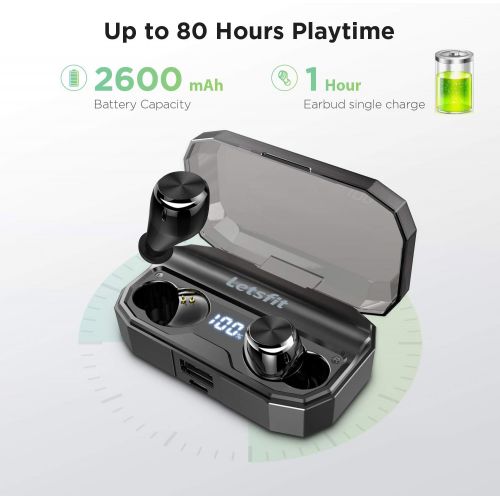  [아마존핫딜][아마존 핫딜] Wireless Earbuds, Letsfit Bluetooth 5.0 Headphones Up to 80H Playtime with Wireless Charging Case, Deep Bass Stereo IPX6 Waterproof Earphones in-Ear Built-in Mic for Sports