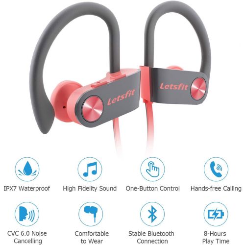  [아마존핫딜][아마존 핫딜] Bluetooth Headphones, Letsfit Wireless Headphones, IPX7 Waterproof Sports Earphones Gym Running, HD Stereo Headset w/Mic, 8 Hours Battery Noise Cancelling Bluetooth Earbuds