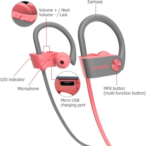  [아마존핫딜][아마존 핫딜] Bluetooth Headphones, Letsfit Wireless Headphones, IPX7 Waterproof Sports Earphones Gym Running, HD Stereo Headset w/Mic, 8 Hours Battery Noise Cancelling Bluetooth Earbuds