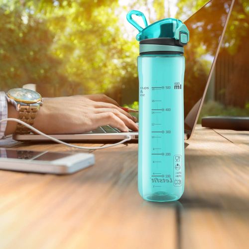 [아마존베스트]Letsfit Sports Water Bottle, BPA-Free Tritan Plastic Water Bottle with Locking Flip-Flop Lid, Leakproof and Dustproof Cap, Carry Loop, 21oz Bottle for Outdoor Hiking Camping Travel