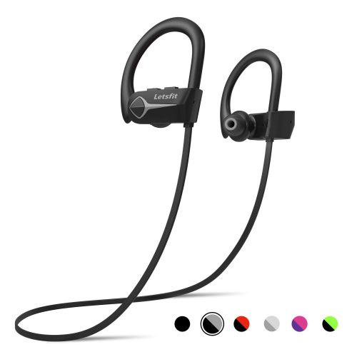  Bluetooth Headphones, Letsfit Wireless Headphones IPX7 Waterproof 15-Hour Playtime, Noise Cancelling HiFi Stereo Headset, Wireless Running Headphones Bluetooth Earbuds for Sports,