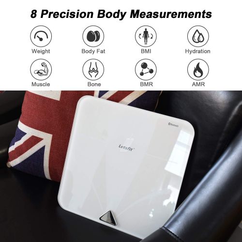  Letsfit Bluetooth Body Fat Scale, Smart Wireless Digital Bathroom Weight Scale, Large Backlit Display Free Smartphone App, Body Composition Analyzer Weight Body Fat BMI Muscle Bone