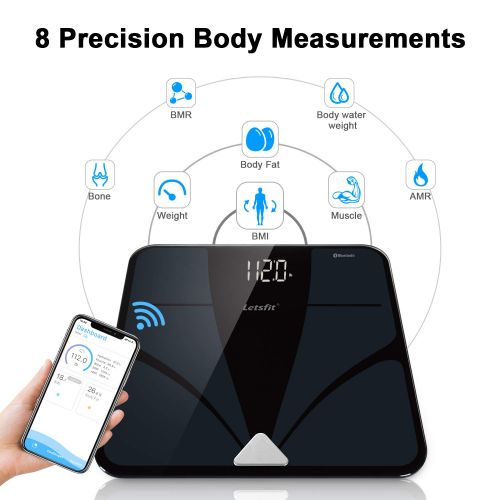  Letsfit Bluetooth Body Fat Scale, Smart Wireless Digital Bathroom Weight Scale, Large Backlit Display Free Smartphone App, Body Composition Analyzer Weight Body Fat BMI Muscle Bone