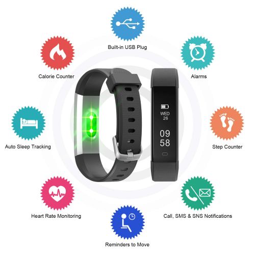  Letsfit Fitness Tracker with Heart Rate Monitor, Activity Tracker Sleep Monitor Waterproof, Step Counter Pedometer Fitness Watch, IP67 Water Resistant Smart Bracelet for Kids Women