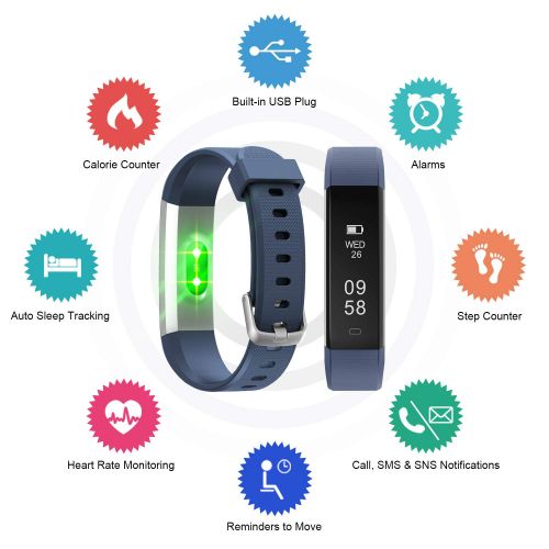  Letsfit Fitness Tracker with Heart Rate Monitor, Activity Tracker Sleep Monitor Waterproof, Step Counter Pedometer Fitness Watch, IP67 Water Resistant Smart Bracelet for Kids Women