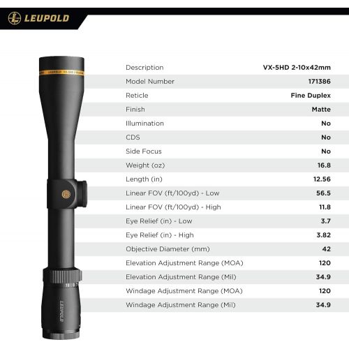  Leupold Vx-5hd 2-10x42mm, 30mm, Matte Duplex (171386)