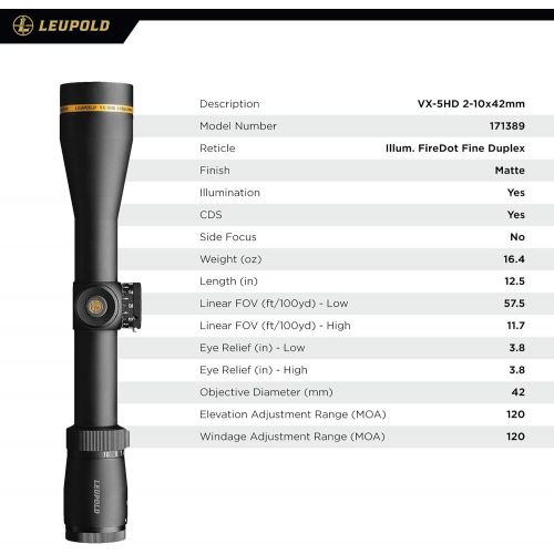  Leupold Vx-5hd 2-10x42mm, 30mm, Matte Duplex (171386)