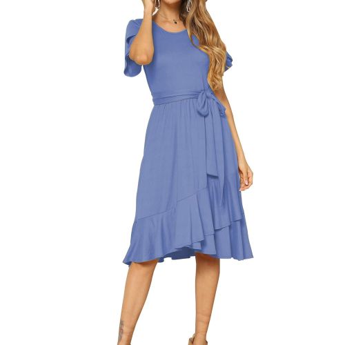  Levaca levaca Womens Plain Casual Flowy Short Sleeve Midi Dress with Belt