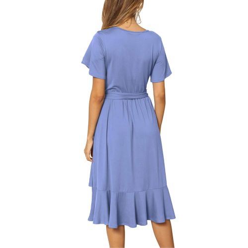  Levaca levaca Womens Plain Casual Flowy Short Sleeve Midi Dress with Belt