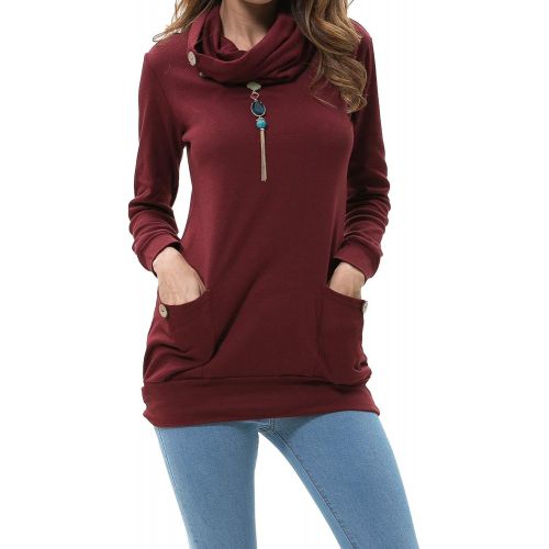  [아마존 핫딜]  [아마존핫딜]Levaca Womens Long Sleeve Button Cowl Neck Casual Slim Tunic Tops with Pockets