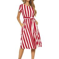 [아마존 핫딜] [아마존핫딜]Levaca levaca Womens Short Sleeve Striped Casual Flowy Midi Belt Dress with Pockets