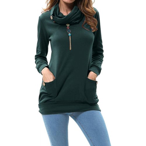  [아마존 핫딜] [아마존핫딜]Levaca Womens Long Sleeve Button Cowl Neck Casual Slim Tunic Tops with Pockets