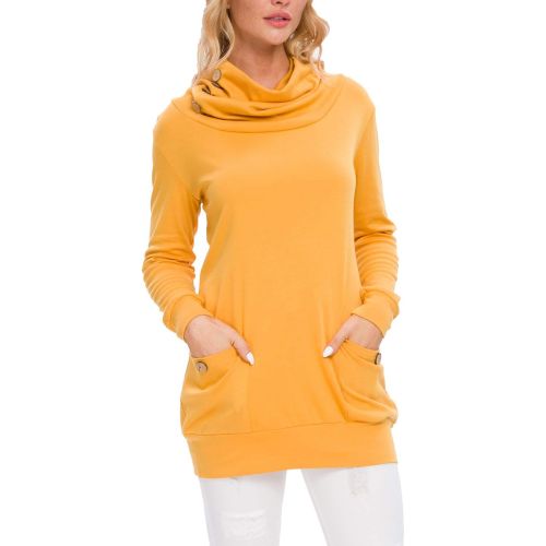  [아마존 핫딜] [아마존핫딜]Levaca levaca Womens Long Sleeve Button Cowl Neck Casual Slim Tunic Tops with Pockets