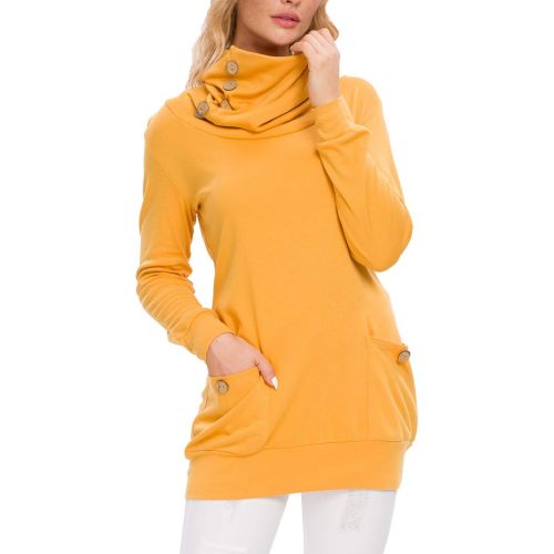  [아마존 핫딜] [아마존핫딜]Levaca levaca Womens Long Sleeve Button Cowl Neck Casual Slim Tunic Tops with Pockets