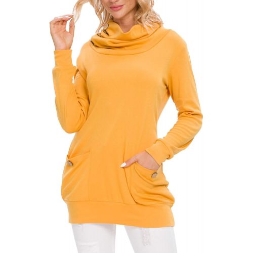  [아마존 핫딜] [아마존핫딜]Levaca levaca Womens Long Sleeve Button Cowl Neck Casual Slim Tunic Tops with Pockets