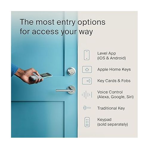  Level Lock+ Connect Wi-Fi Smart Lock Plus Apple Home Keys - Remotely Control from Anywhere - Includes Key Cards - Works with iOS, Android, Apple HomeKit, Amazon Alexa, Google Home (Matte Black)