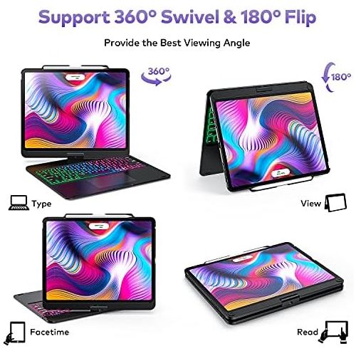  [아마존베스트]Levet Touchpad Keyboard Case for iPad Pro 12.9 2020 4th Generation/2018-3rd Gen, iPad Pro 12.9 Case with Touchpad Backlight Function Keyboard Wireless Tablet Keyboard - Pencil Holder In