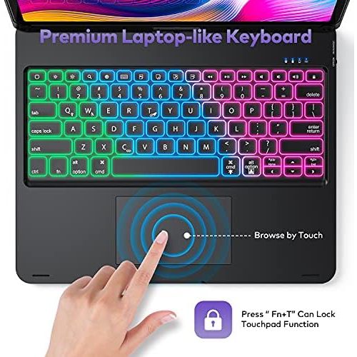  [아마존베스트]Levet Touchpad Keyboard Case for iPad Pro 12.9 2020 4th Generation/2018-3rd Gen, iPad Pro 12.9 Case with Touchpad Backlight Function Keyboard Wireless Tablet Keyboard - Pencil Holder In