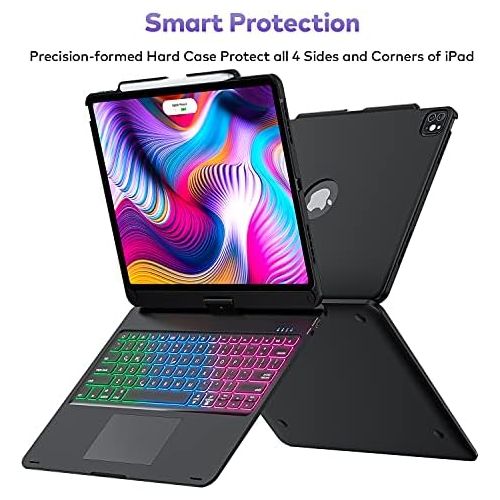  [아마존베스트]Levet Touchpad Keyboard Case for iPad Pro 12.9 2020 4th Generation/2018-3rd Gen, iPad Pro 12.9 Case with Touchpad Backlight Function Keyboard Wireless Tablet Keyboard - Pencil Holder In