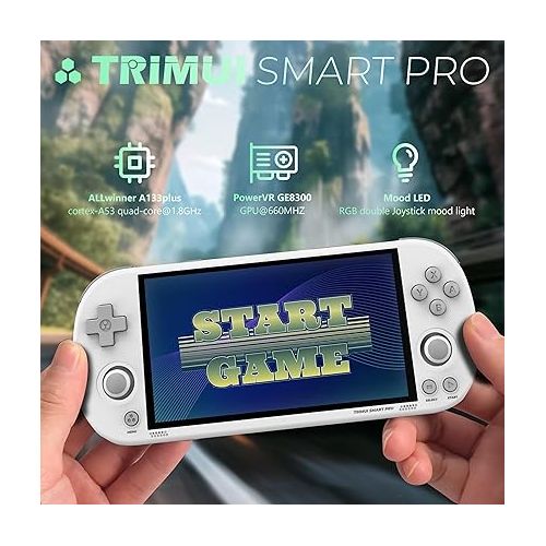  Trimui Smart Pro Handheld Game Console, Retro Hand Held Video Gaming Consoles with 64G/256G TF Card, 5 inch Screen Portable - White 64GB