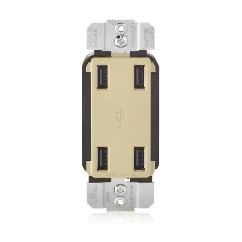  Leviton USB4P-I 4.2-Amp High Speed 4-Port USB Charger, Ivory