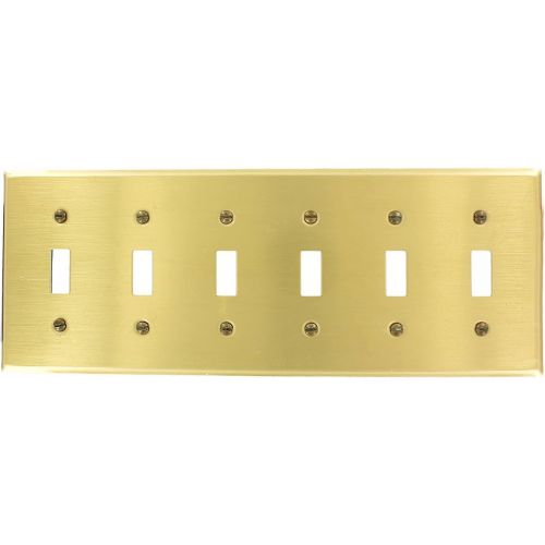  Leviton 81036 6-Gang Toggle Device Switch Wallplate, Standard Size, Device Mount, Brass