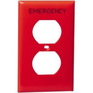 Leviton 80703-RE 1-Gang Duplex Device Receptacle Wallplate, Standard Size, Thermoplastic Nylon, Device Mount, Hot Stamped Emergency, Red, 10-Pack