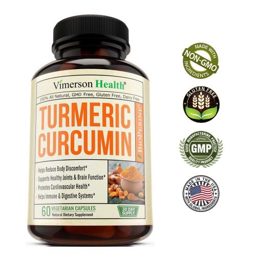  Vimerson Health Turmeric Curcumin with Bioperine Joint Pain Relief - Anti-Inflammatory, Antioxidant Supplement with 10mg of Black Pepper for Better Absorption. 100% All Natural Non-Gmo Made in USA