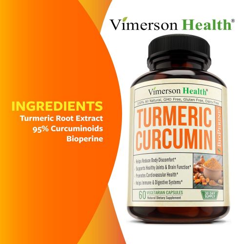  Vimerson Health Turmeric Curcumin with Bioperine Joint Pain Relief - Anti-Inflammatory, Antioxidant Supplement with 10mg of Black Pepper for Better Absorption. 100% All Natural Non-Gmo Made in USA