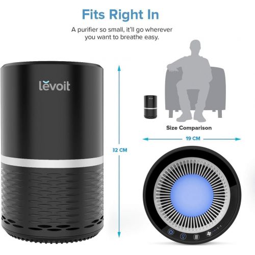  Levoit Luftreiniger Air Purifier mit Hepa-Kombifilter & Aktivkohlefilter, 3-Stufen-Filterung fuer 99,97% Filterleistung und Nachtlicht, fuer Allergiker und Raucher, LV-H132, Schwarz