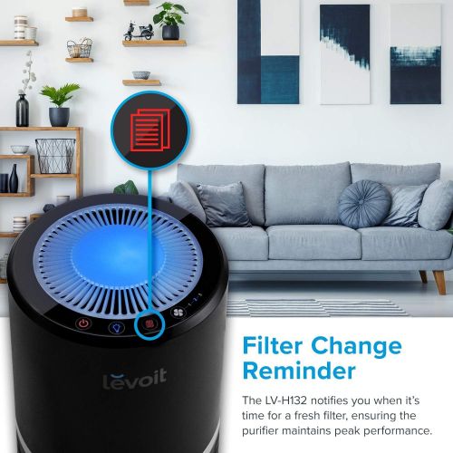  Levoit Luftreiniger Air Purifier mit Hepa-Kombifilter & Aktivkohlefilter, 3-Stufen-Filterung fuer 99,97% Filterleistung und Nachtlicht, fuer Allergiker und Raucher, LV-H132, Schwarz