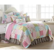 Levtex Vintage Rose Gdn Twin Qlt Set Pink, Blue, White, Yellow Patchwork