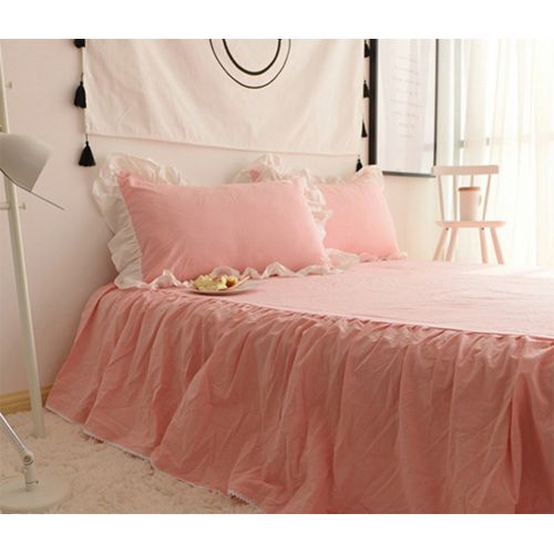  Levtex PPMM Princess Lace Ruffles Cotton Bed Sheet Set Bedding for Girls (Pink, Twin)