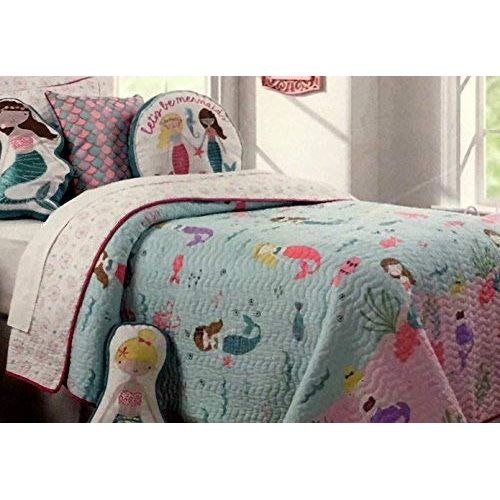  Levtex BOATHOUSE for kids GIRLS 100% Cotton Summer Reversible 2 Piece TWIN Quilt Set | Mermaids Under the Sea