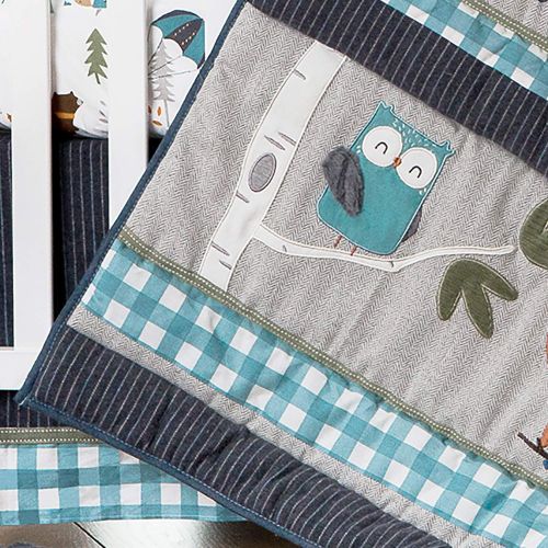  Levtex Baby Play Day Teal Plaid 5-Piece Crib Bedding Set, NavyGreenGreyBrownWhite