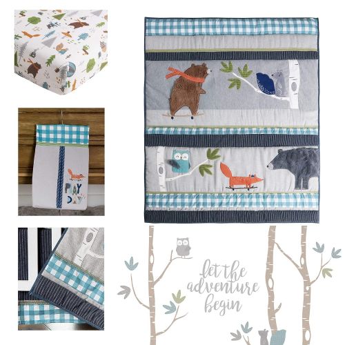  Levtex Baby Play Day Teal Plaid 5-Piece Crib Bedding Set, NavyGreenGreyBrownWhite