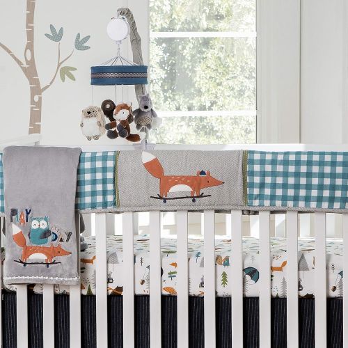  Levtex Baby Play Day Teal Plaid 5-Piece Crib Bedding Set, NavyGreenGreyBrownWhite