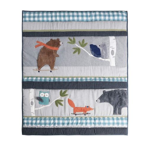  Levtex Baby Play Day Teal Plaid 5-Piece Crib Bedding Set, NavyGreenGreyBrownWhite