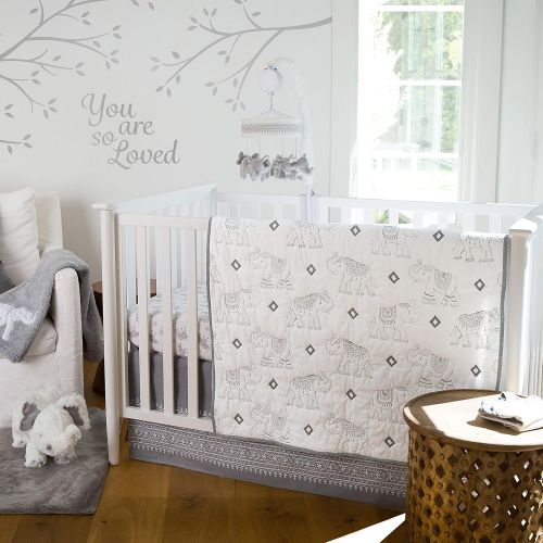  Levtex Baby Elephant Parade 5-Piece Crib Bedding Set, GreyWhite