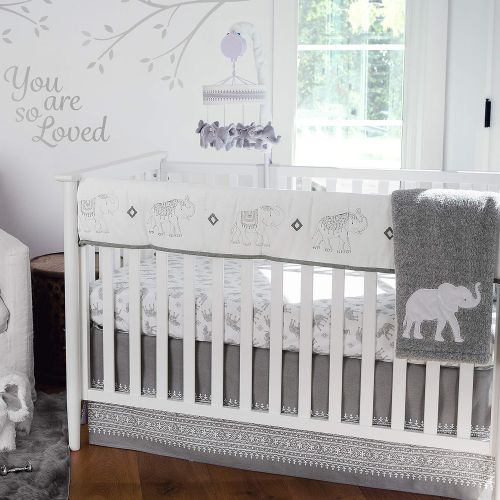  Levtex Baby Elephant Parade 5-Piece Crib Bedding Set, GreyWhite