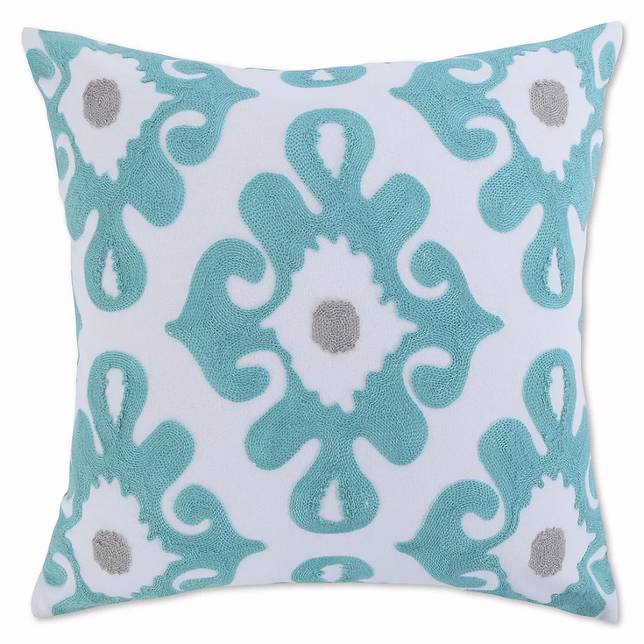 Levtex Home Elia Embroidered Medallion Throw Pillow in TealWhite