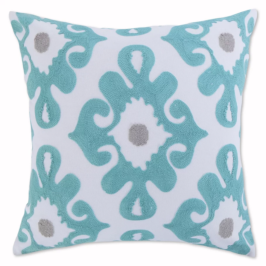  Levtex Home Elia Embroidered Medallion Throw Pillow in TealWhite