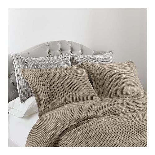  Levtex Home - Mills Waffle Beige Fawn Duvet Cover Set - Full/Queen Duvet Cover + Two Standard Pillow Cases - Beige Fawn Waffle Weave - Duvet Cover (90 x 94in.) and Pillow Case (26 x 20in.) - Cotton