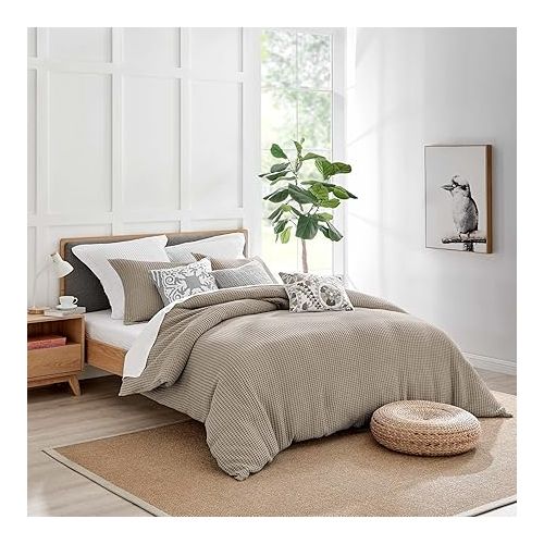  Levtex Home - Mills Waffle Beige Fawn Duvet Cover Set - Full/Queen Duvet Cover + Two Standard Pillow Cases - Beige Fawn Waffle Weave - Duvet Cover (90 x 94in.) and Pillow Case (26 x 20in.) - Cotton